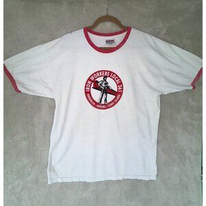 Iron Workers White Ringer T-Shirt Brooklyn Queens L.U. 361  Mens X-Large NOTE